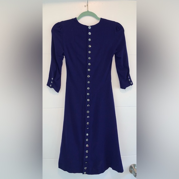 loris azzaro Paris VTG Dress Purple Glass Buttons Wool Vintage 38/ US 2 - Picture 4 of 8